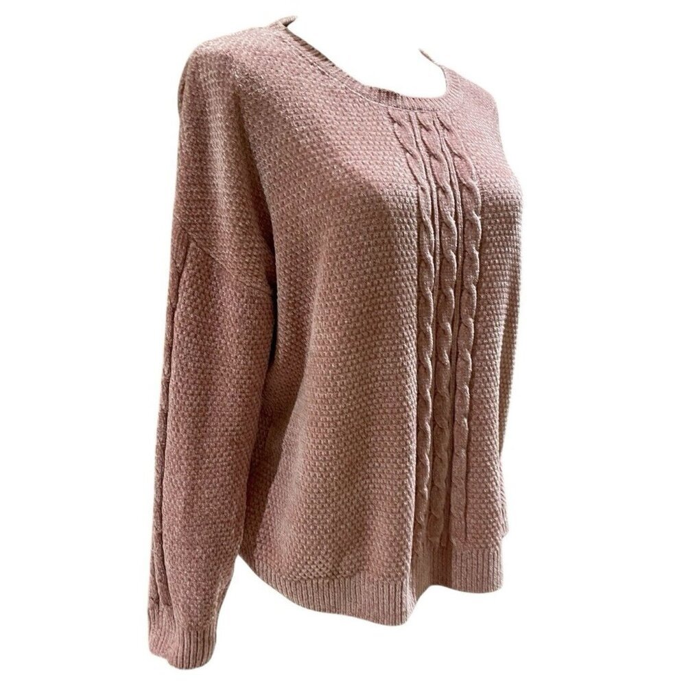 Pink Rose Chenile Sweater Women Soft Velvet Crew Neck Pullover Blush Pink Sz L - Picture 4 of 9